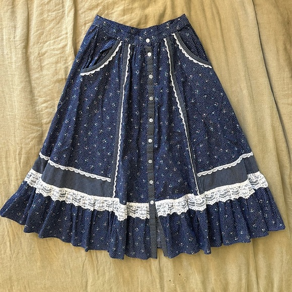 Gunne Sax Blue Floral Skirt Size XS - Picture 1 of 4